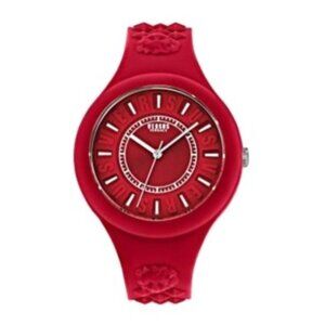 Versus Versace Womens Red Silicon Watch 39mm  Stainless Steel Details Enamel Dia
